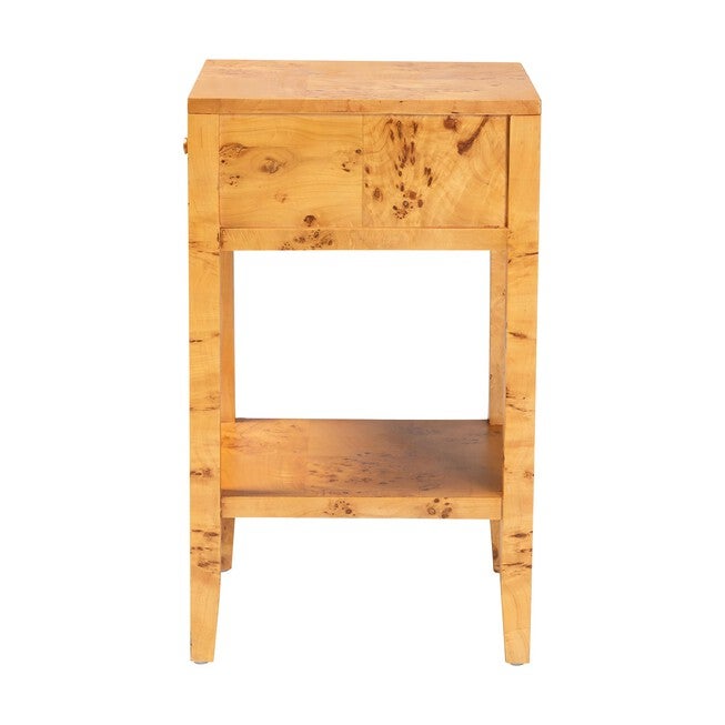Ghina Modern and Contemporary Natural Light Mappa Real Burl Wood 1-Drawer Nightstand, LIGHT MAPPA BURL, alternate image number 4