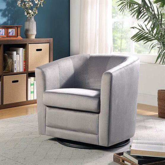 Kappa Velvet Upholstered Swivel Accent Chair, Grey, GREY BLACK, hi-res image number null