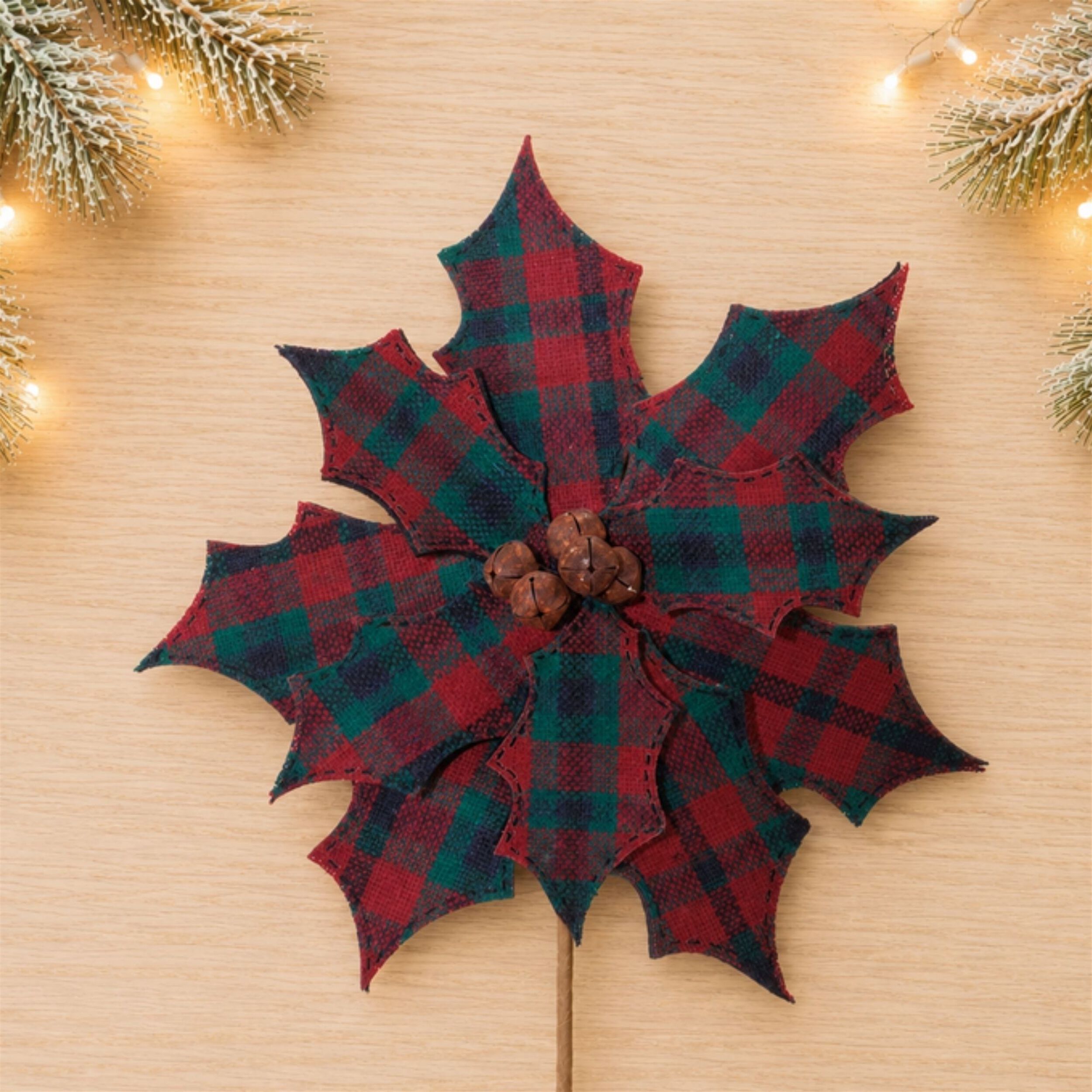 Plaid Poinsettia Stem (Set of 2), RED GREEN, alternate image number 1