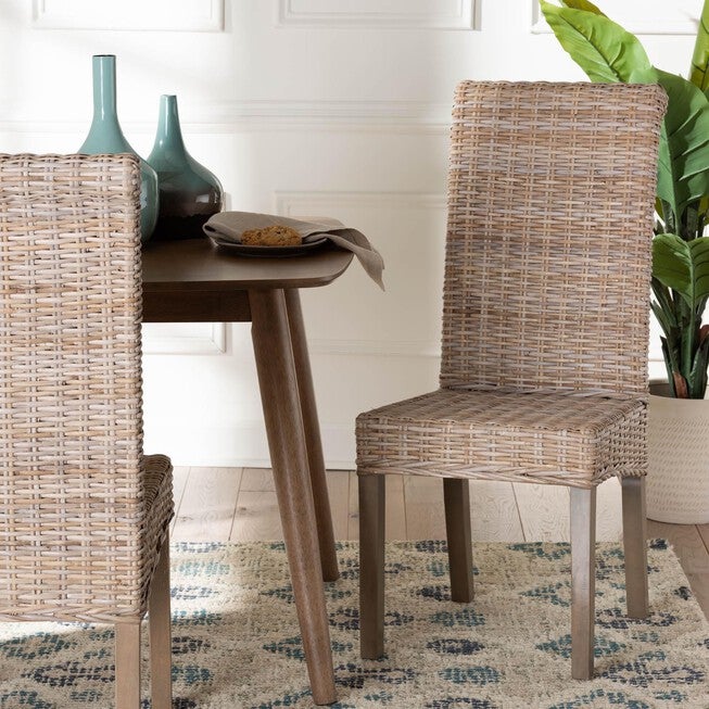 Santiago Bohemian Grey Natural Kubu Rattan And Mango Wood Dining Chair, , alternate image number null