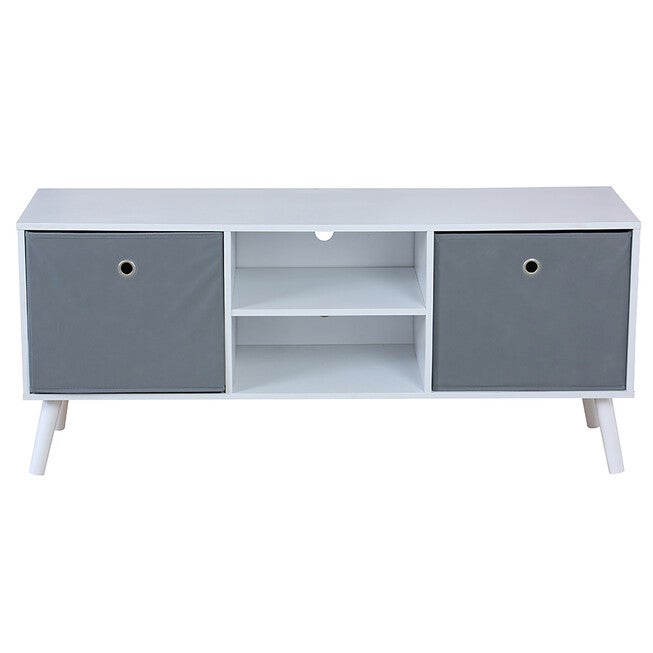 Home Basics TV Stand with 2 Non-Woven Bins, WHITE, hi-res image number 0