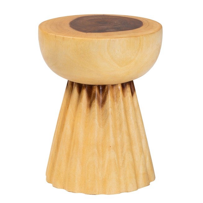 Alara Hand-carved Suar Wood Side Table, NATURAL BROWN, alternate image number null