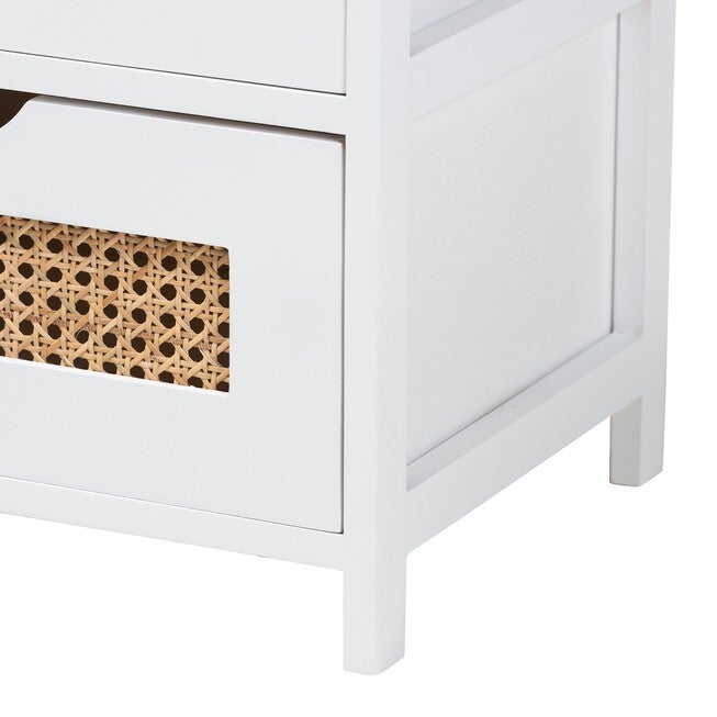 Bastian Modern And Contemporary Light Beige Fabric And White Finished Wood 3-Drawer Storage Bench With Natural Rattan, , alternate image number null