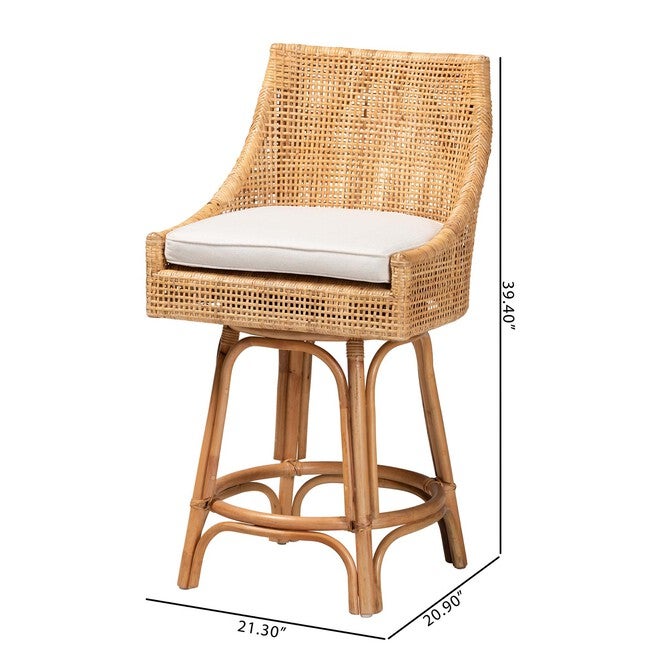 Bella Modern Bohemian Natural Brown Rattan Counter Stool, , alternate image number null