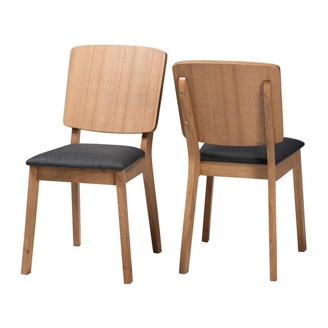 Denmark Mid-Century Modern Black Fabric And French Oak Brown Finished Rubberwood 2-Piece Dining Chair Set, BLACK OAK BROWN, hi-res image number 0