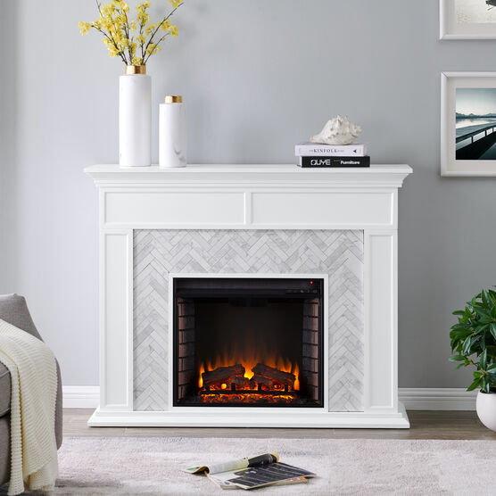 Torlington Marble Tiled Fireplace, WHITE, hi-res image number null