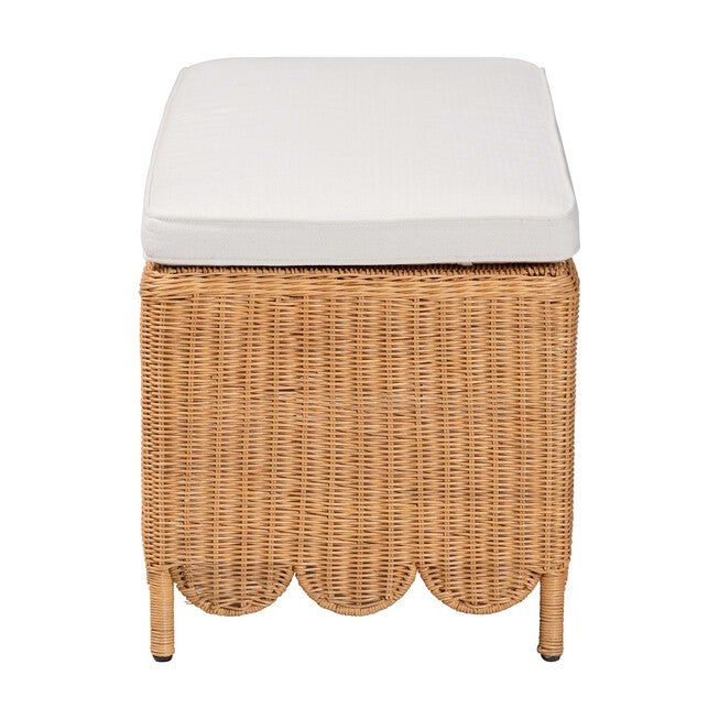 bali & pari Teresa Bohemian Light Honey Scalloped Rattan Ottoman Bench, LIGHT HONEY, alternate image number 3