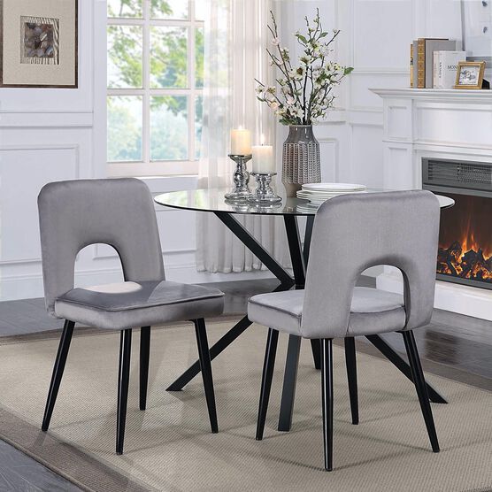 Nancy Grey Velvet Accent Dining Chair, Set of 2, GREY BLACK, hi-res image number null