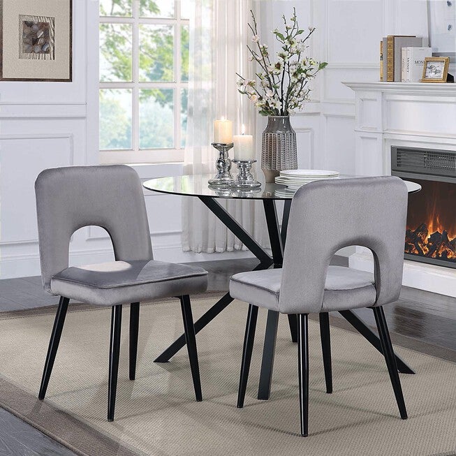 Nancy Grey Velvet Accent Dining Chair, Set of 2, GREY BLACK, hi-res image number 0