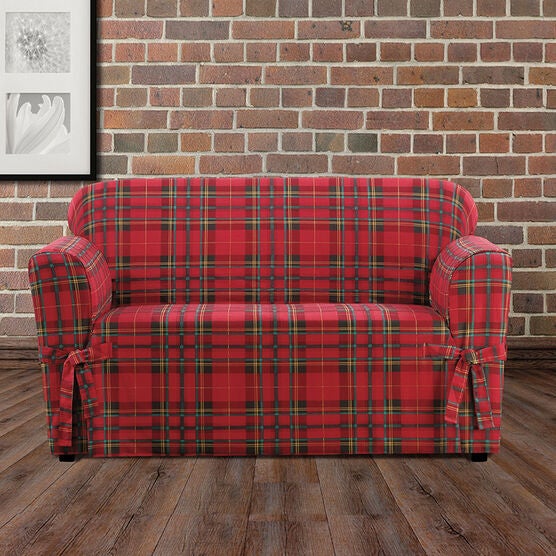 Highland Plaid Relaxed-Fit Loveseat Slipcover , RED Highland Plaid Relaxed-Fit Loveseat Slipcover , RED