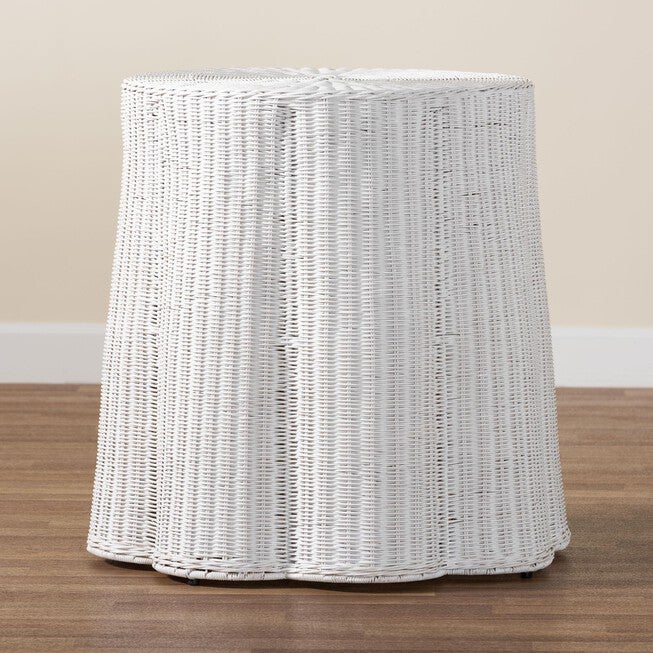 Palm Bohemian White Scallop Rattan Console Table, WHITE, alternate image number null