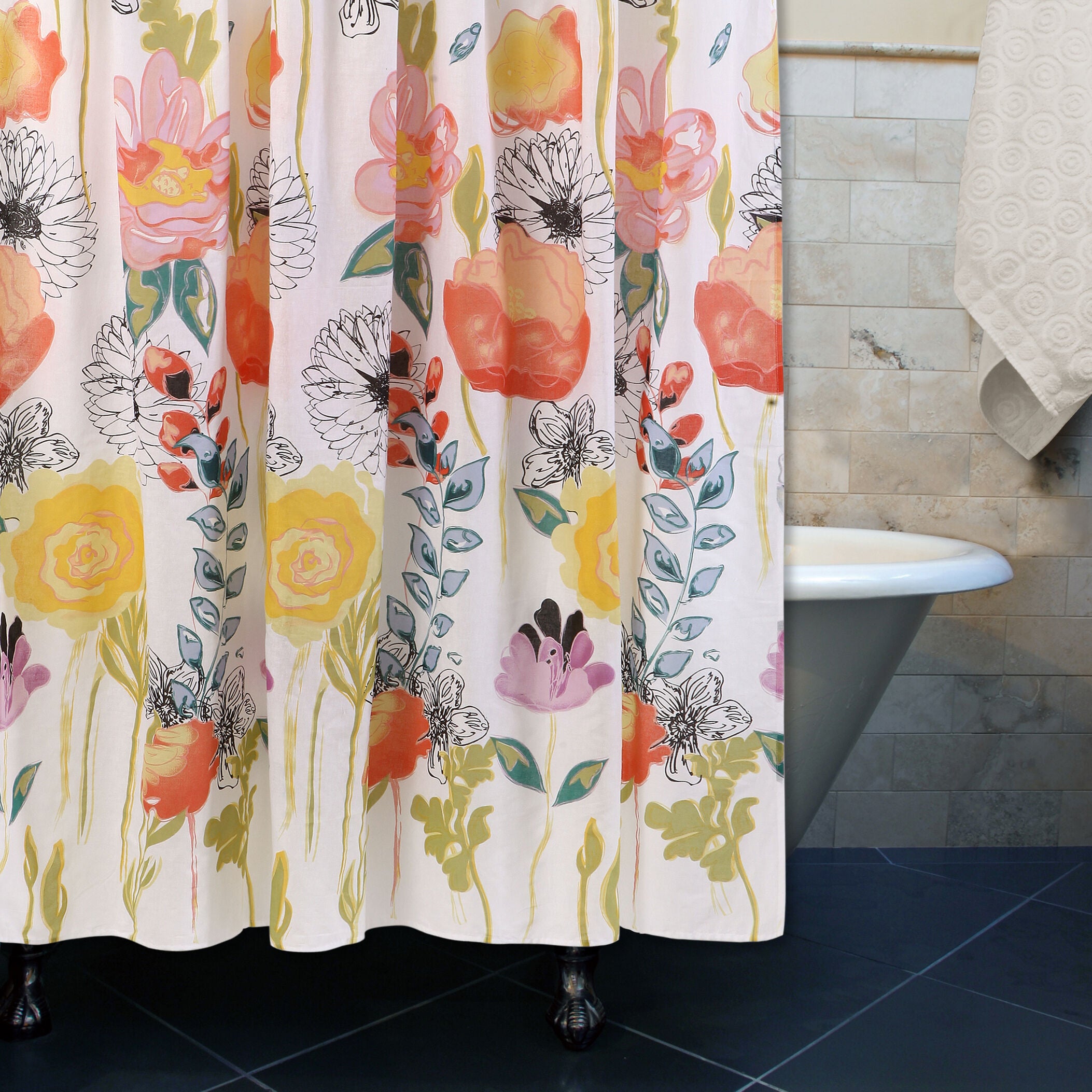 Watercolor Dream Bath and Shower Curtain, WHITE, hi-res image number 0