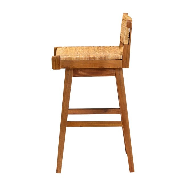 Asgart Bohemian Natural Rattan and Mahogany Wood Bar Stool, LIGHT, alternate image number 3