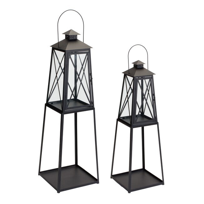 Lantern (Set of 2) 10.75 inchesL x 33 inchesH, 12.25 inchesL x 41 inchesH Iron/Glass, BLACK, hi-res image number null