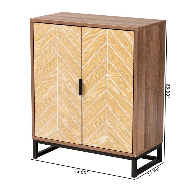 Josephine Mid-Century Modern Transitional Two-Tone Walnut And Natural Brown Finished Wood And Black Metal 2-Door Storage Cabinet, , alternate image number null