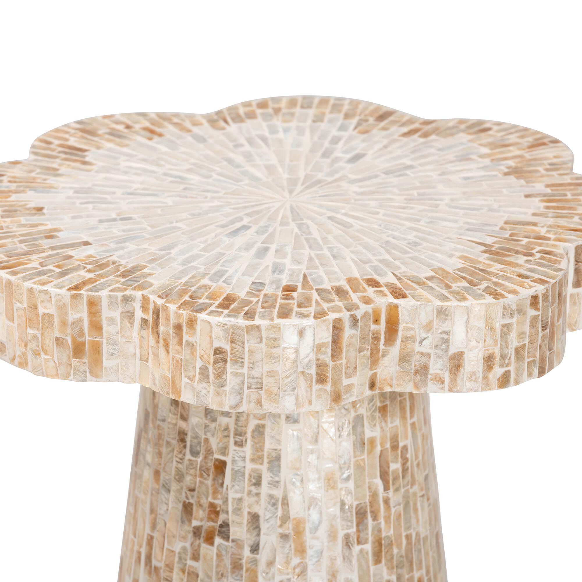 Beile Capiz Shell Pedestal End Table, WHITE, alternate image number 3