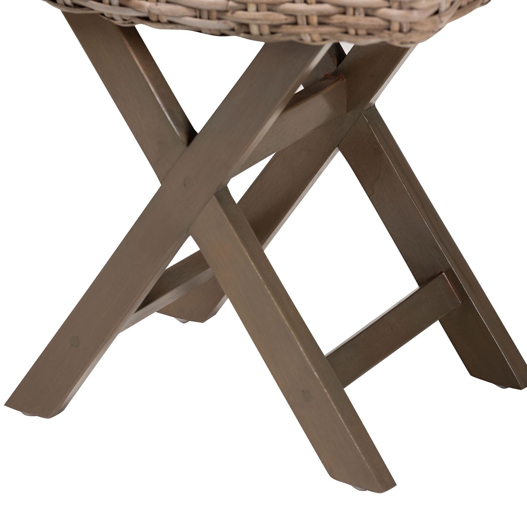 Hayate Bohemian Grey Kubu Rattan And Mahogany Wood Ottoman Footstool, , alternate image number 3