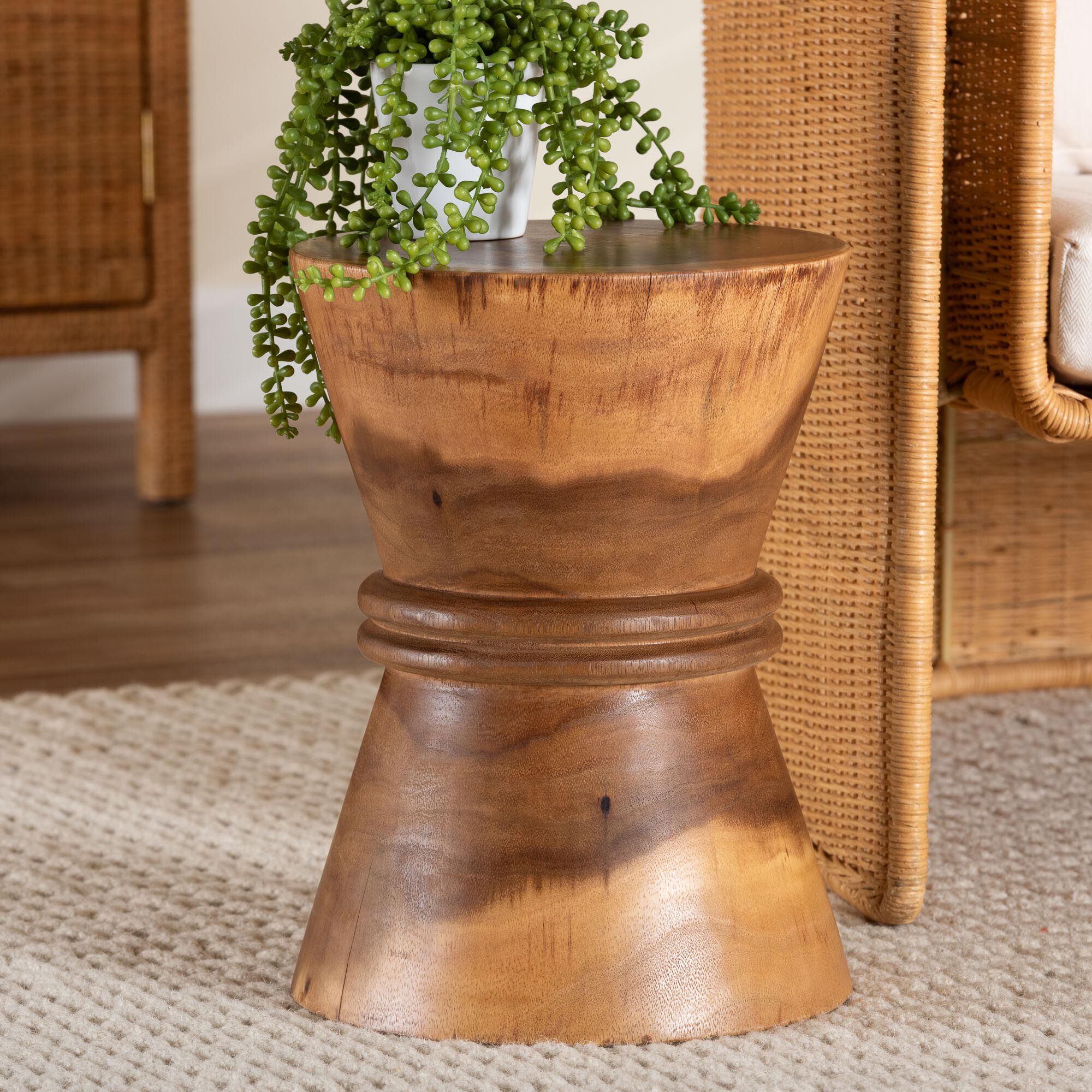 Samira Solid Suar Wood Side Table, BROWN, hi-res image number 0