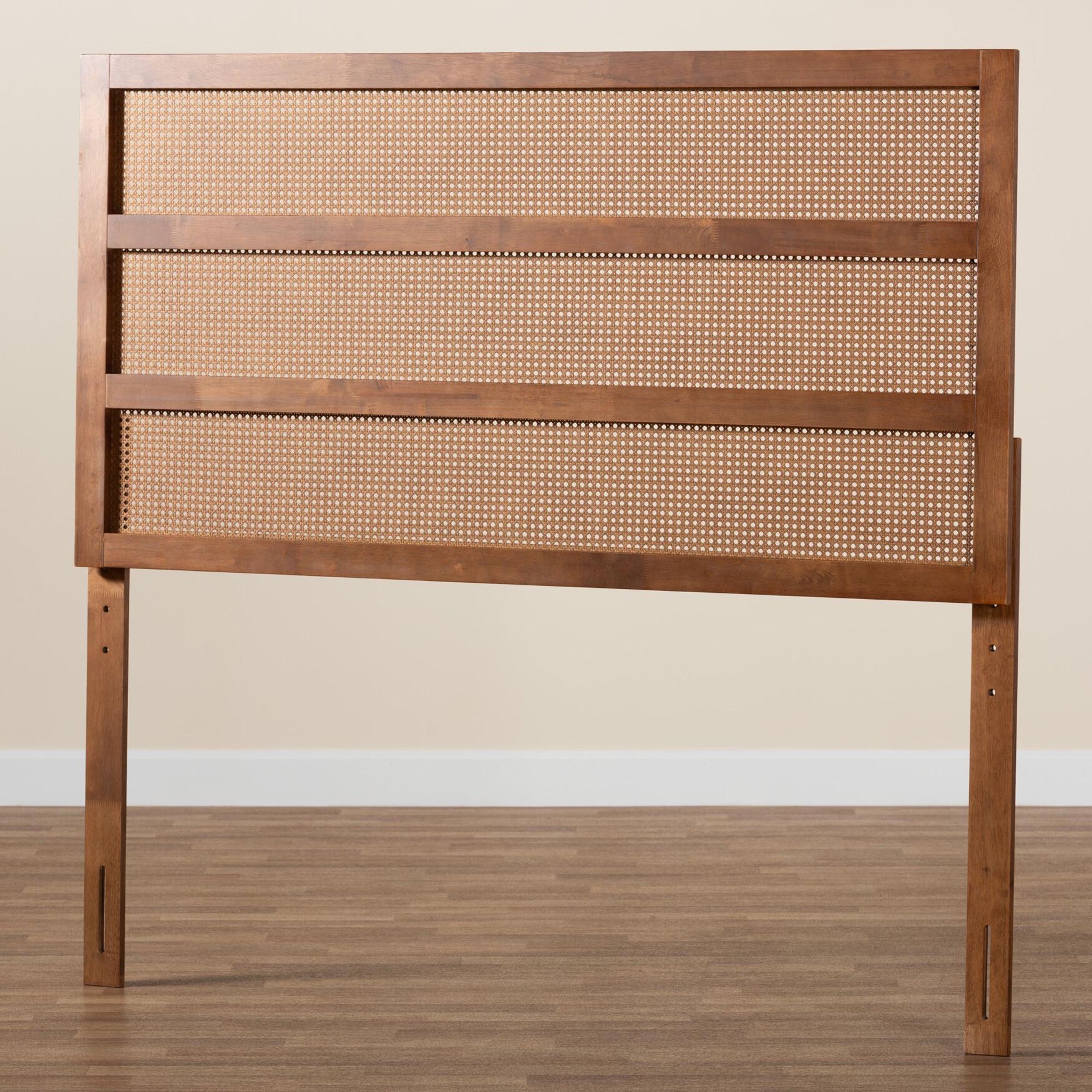 Berne Mid-Century Modern Ash Walnut Finished Wood Queen Size Headboard With Rattan, , alternate image number 5