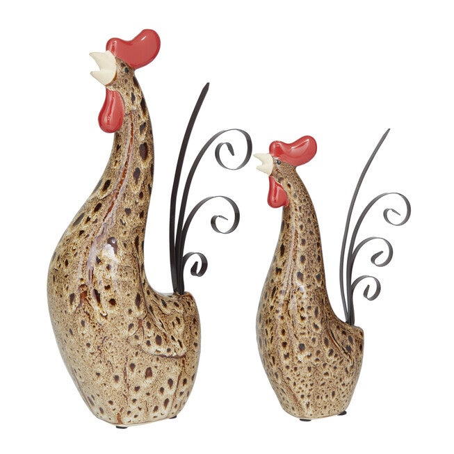 Set Of 2 Cream Ceramic Farmhouse Garden Sculpture, , alternate image number null