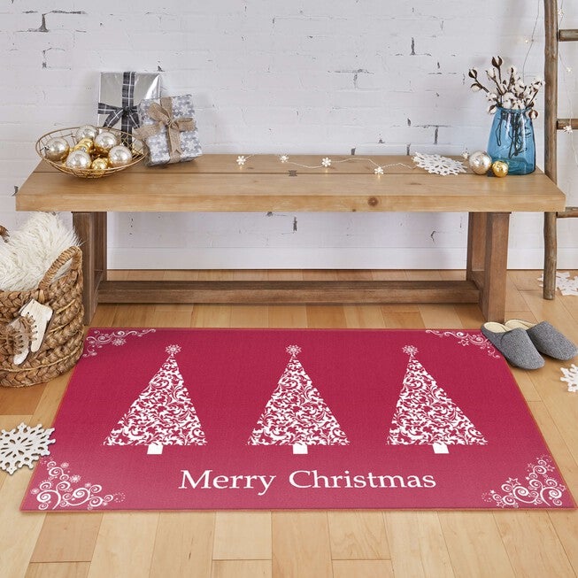Ornamental Trees Red Kitchen Rug, , alternate image number null