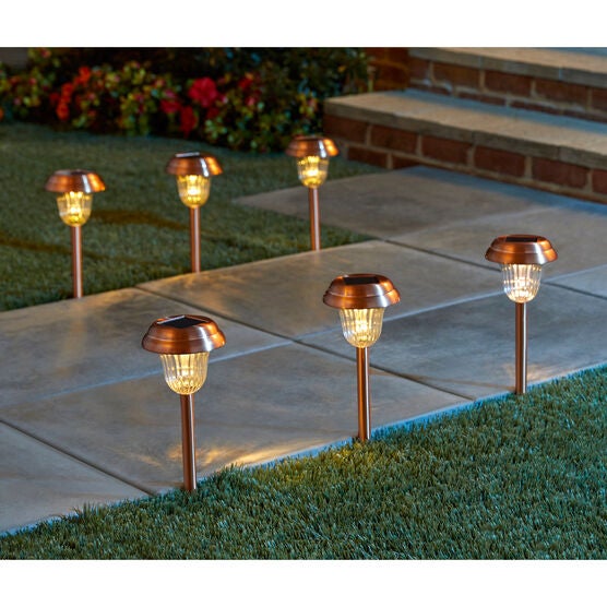 Set of 6 Copper Finish Solar Pathway Lights, COPPER, hi-res image number null