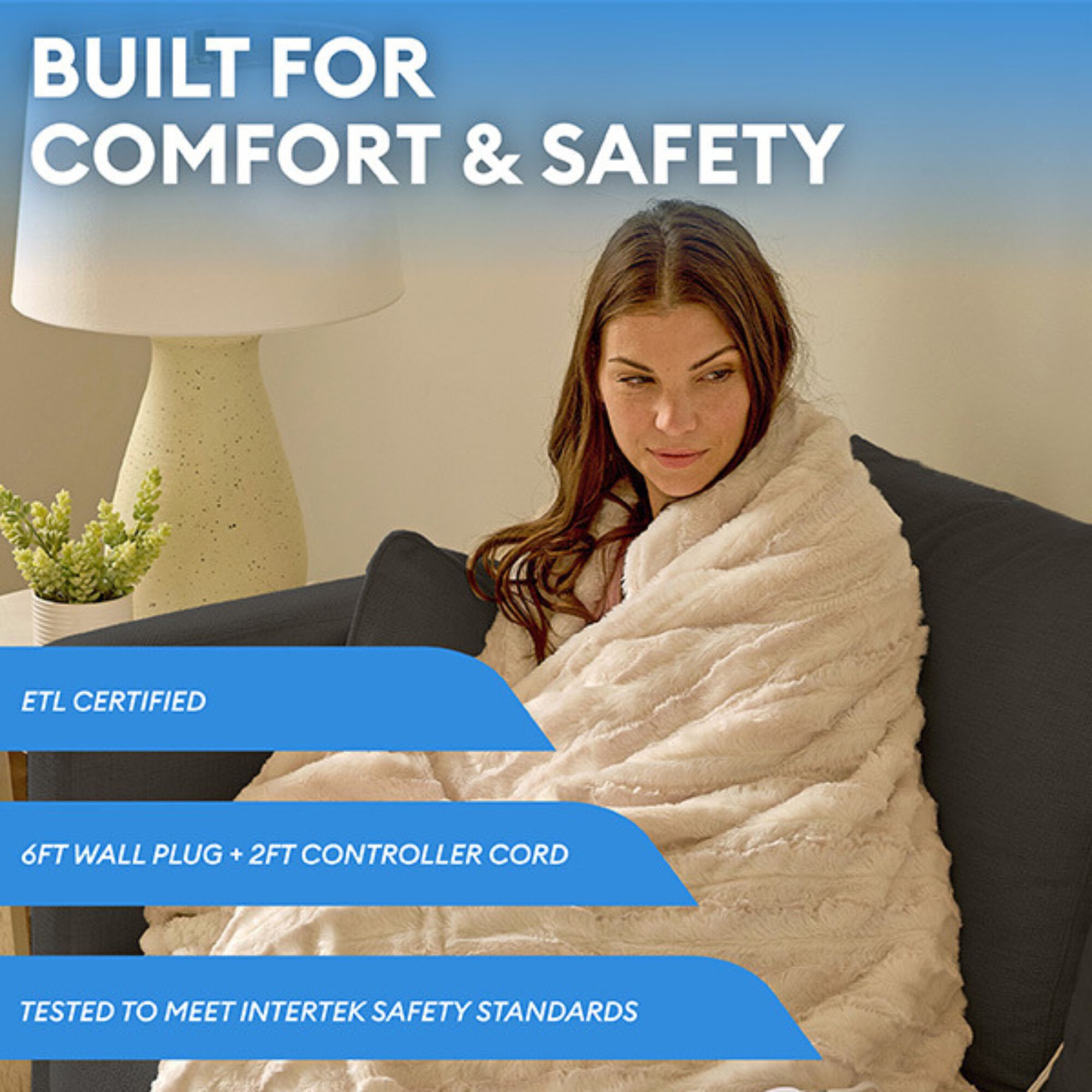 50 inches x 70 inches Ivory Heated Blanket, IVORY, alternate image number 4