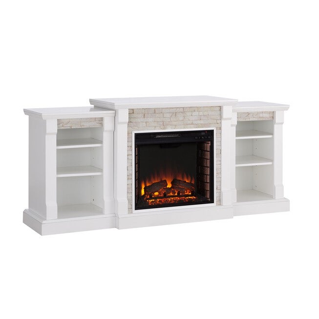 Gallatin Simulated Stone Electric Fireplace with Bookcases, , on-hover image number 1