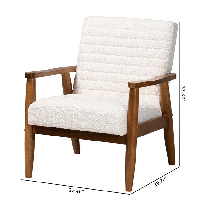 Stratton Mid-Century Modern Cream Boucle Fabric And Walnut Brown Finished Wood Armchair, , alternate image number 8