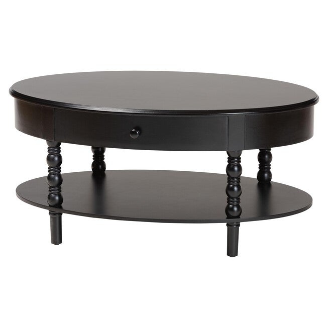 Malinda Classic Black Wood 1-Drawer Coffee Table with Spindle Legs, BLACK, alternate image number null