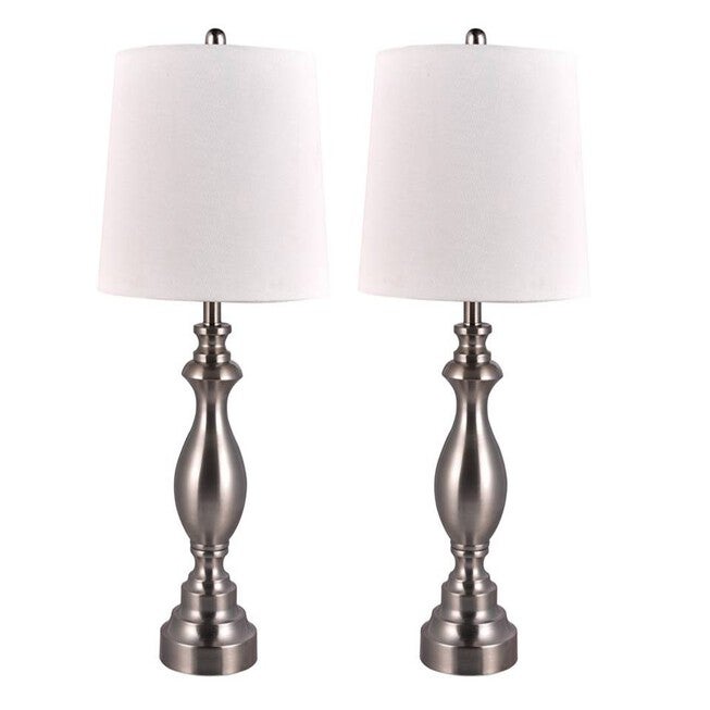 Brushed Steel Metal 27 inches Table Lamp, Set 2, STEEL, hi-res image number 0