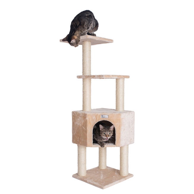 Gleepet 48 inches Real Wood Cat Tree With Perch And Playhouse, BEIGE, hi-res image number 0