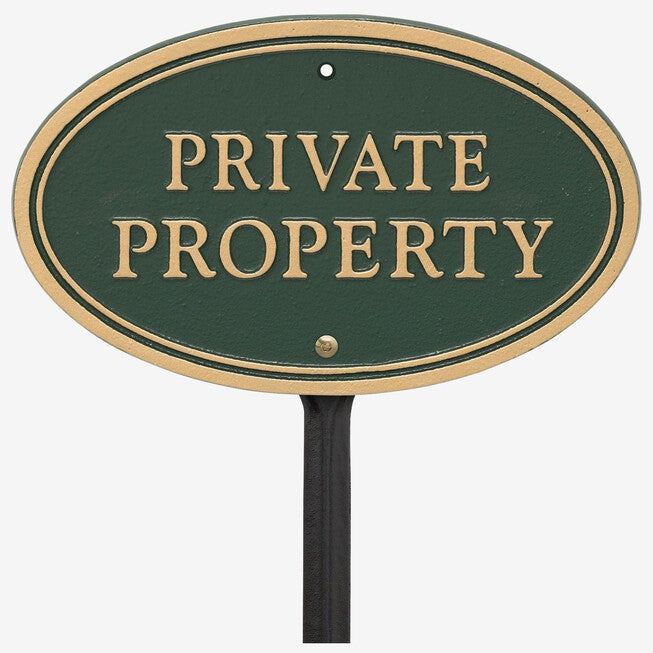 Private Property Oval Wall/Lawn Statement Plaque, GREEN GOLD, hi-res image number null
