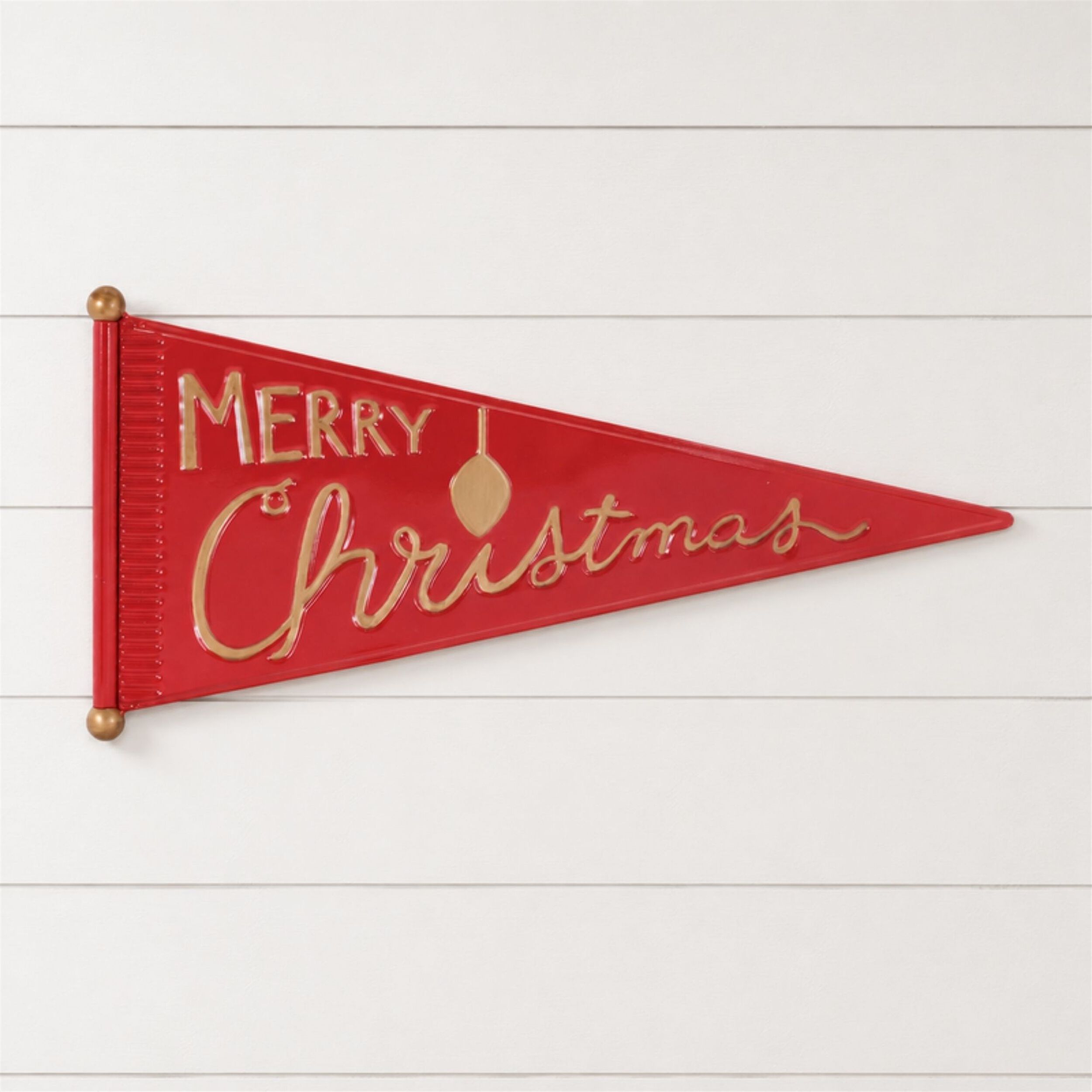 Merry Christmas Metal Pennant Wall Sign 25 inchesL, RED GOLD, alternate image number 3