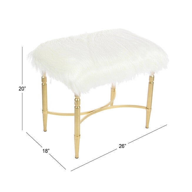 Gold Fur and Metal Contemporary Stool, 20x26x18, , alternate image number null