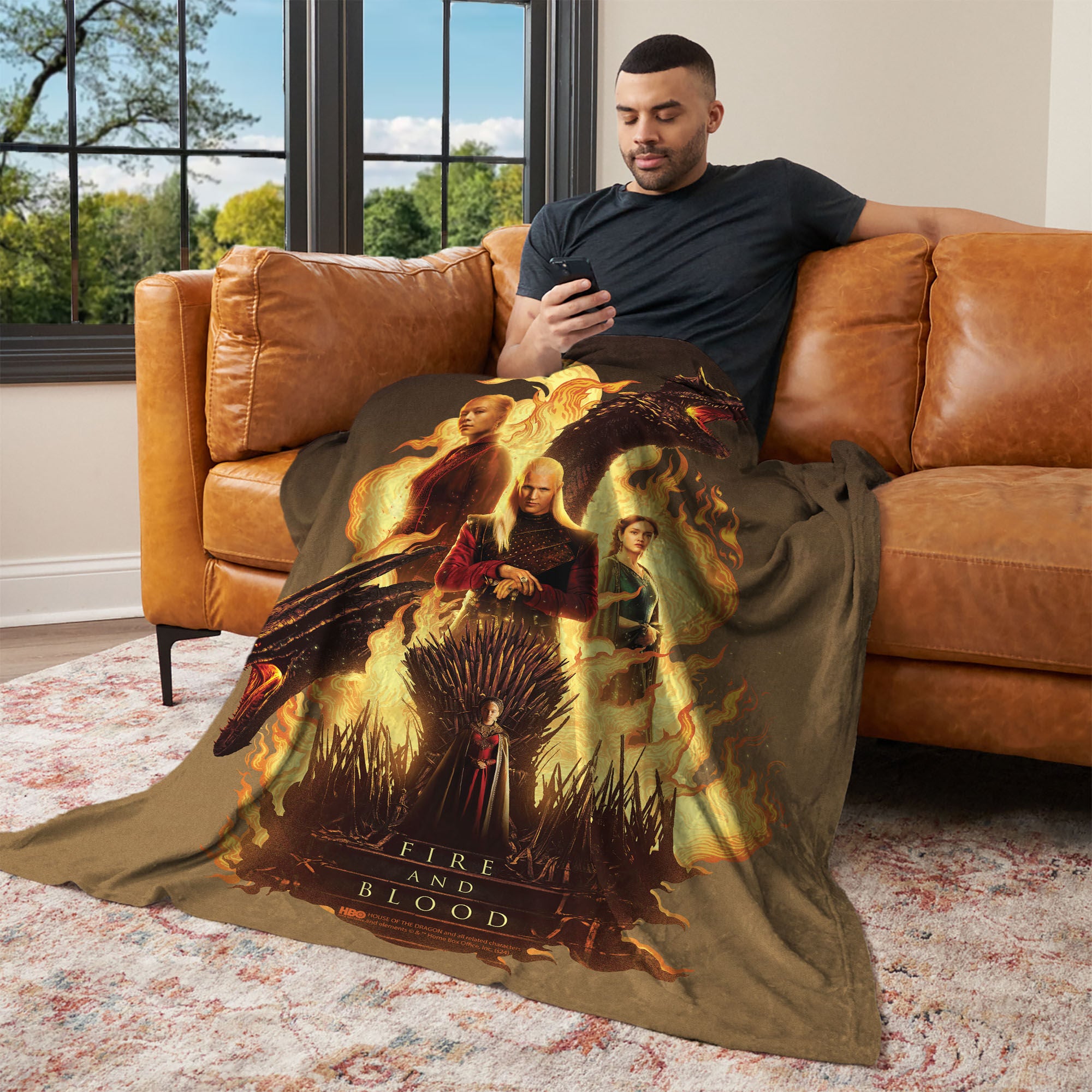 Warner Bros. House of the Dragon Fire and Blood Reigns Silk Touch Throw Blanket 50x60 Inches, YELLOW, alternate image number null