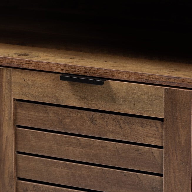 Baylah Mid-Century Modern Natural Brown Finished Wood And Black Metal 2-Door Sideboard, , alternate image number 4