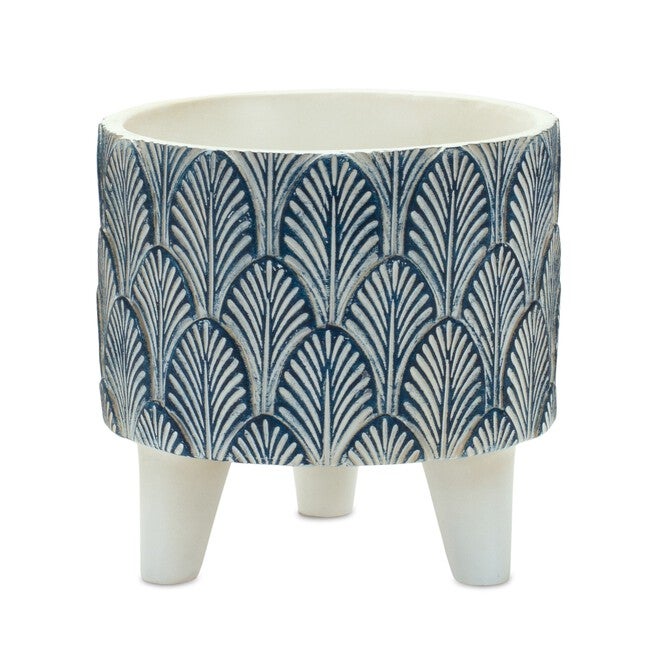 Pot w/Legs (Set of 2) 5.25 inchesD x 5.25 inchesH, 5.5 inchesD x 5 inchesH Resin, WHITE/BLUE, alternate image number null