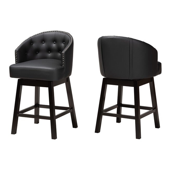 Theron Mid-Century Transitional 2-Piece Swivel Counter Stool Set, BLACK ESPRESSO BROWN, hi-res image number 0