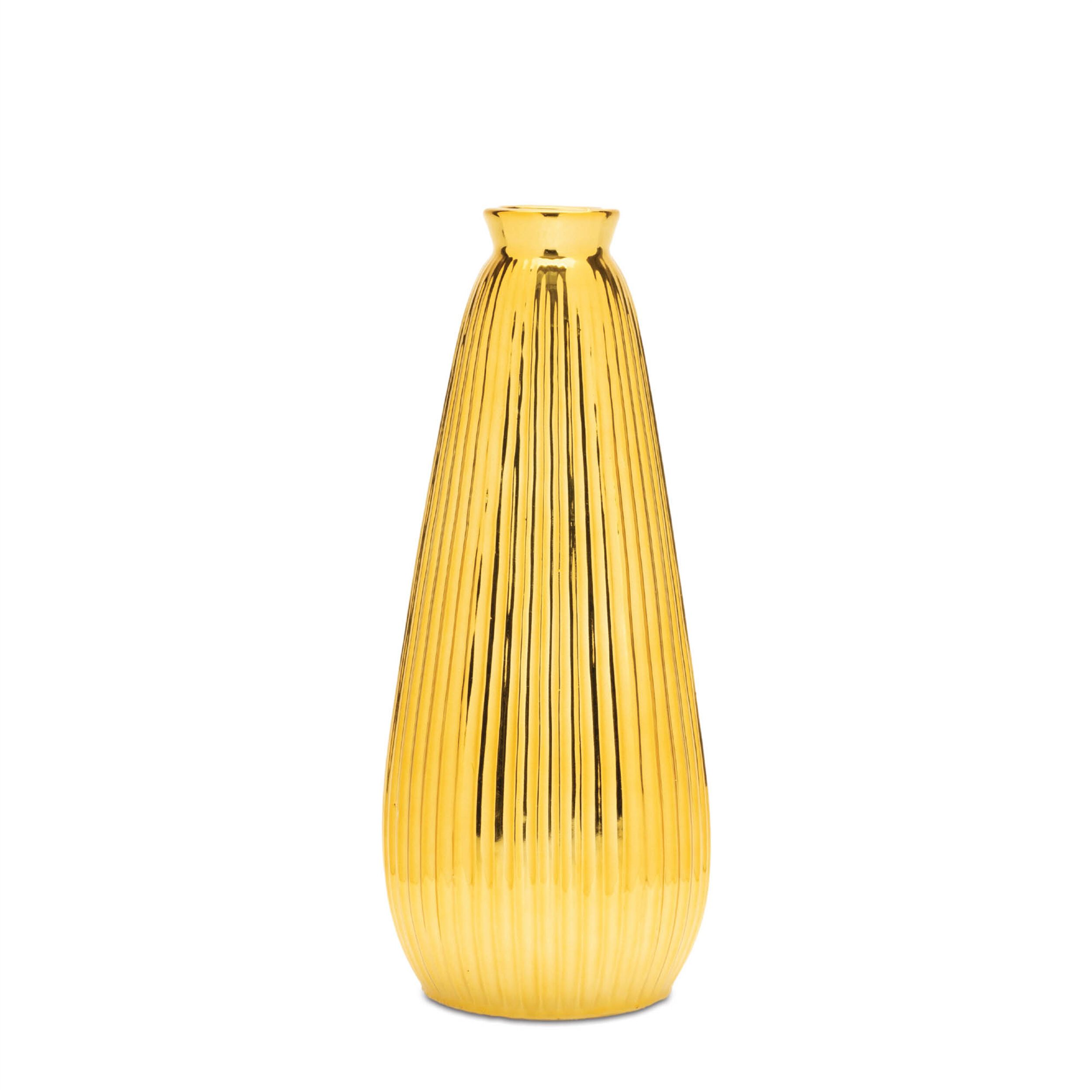Ribbed Metallic Ceramic Vase 11.5INH, GOLD, hi-res image number 0