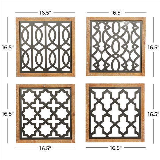 Set Of 4 Black Wood Contemporary Wall Decor, , alternate image number null