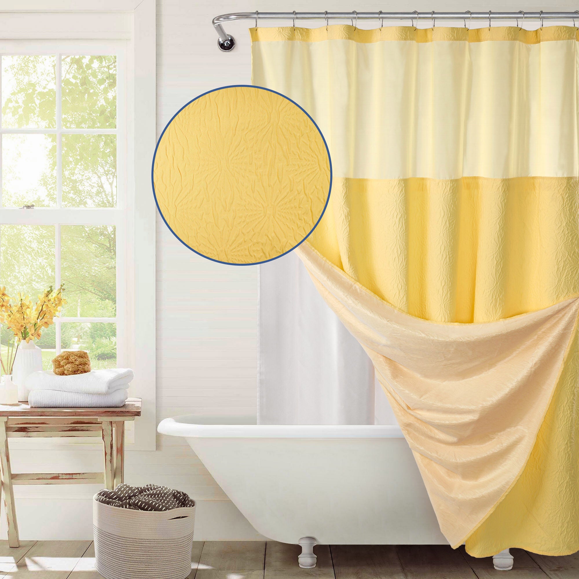 Starburst Crinkle Shower Curtain with Snap-in Liner, Hooks Included