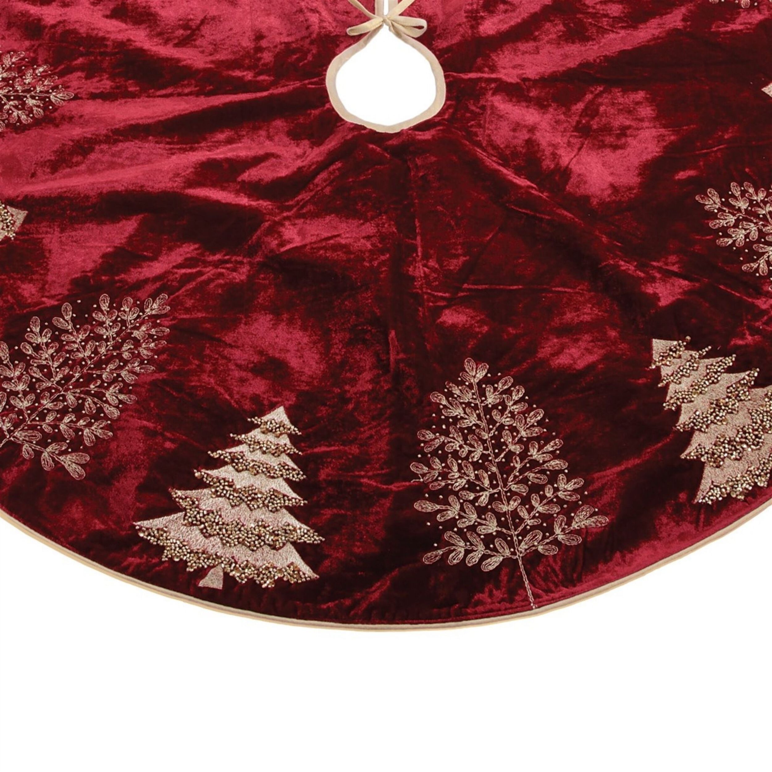 Embroidered Evergreen Tree Skirt 48 inchesD, RED GOLD, alternate image number 3