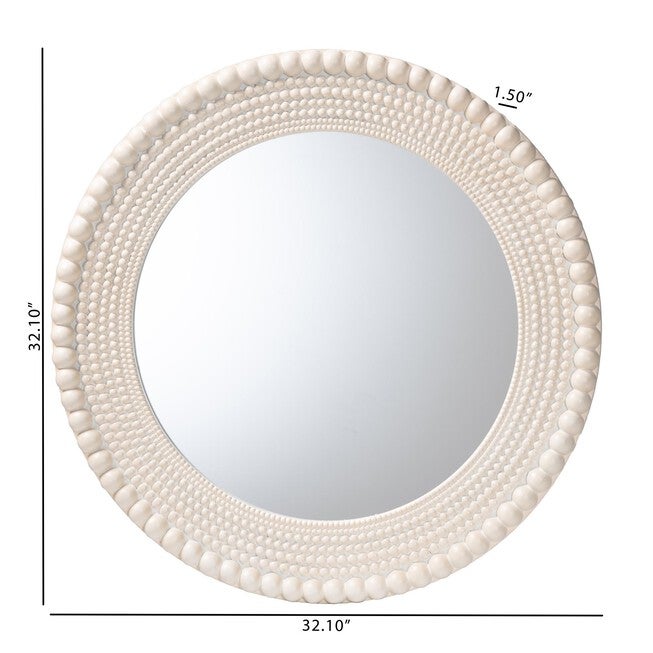 Grazia Modern Round Beaded-framed Accent Mirror in Pearl White, PEARL WHITE, alternate image number null