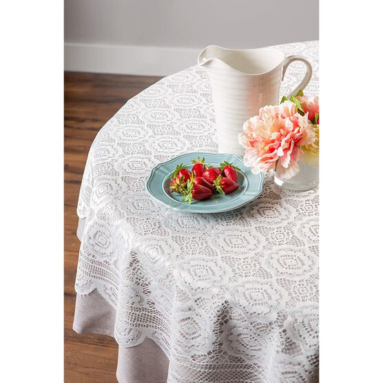 White Floral Polyester Lace Round Tablecloth, , alternate image number null