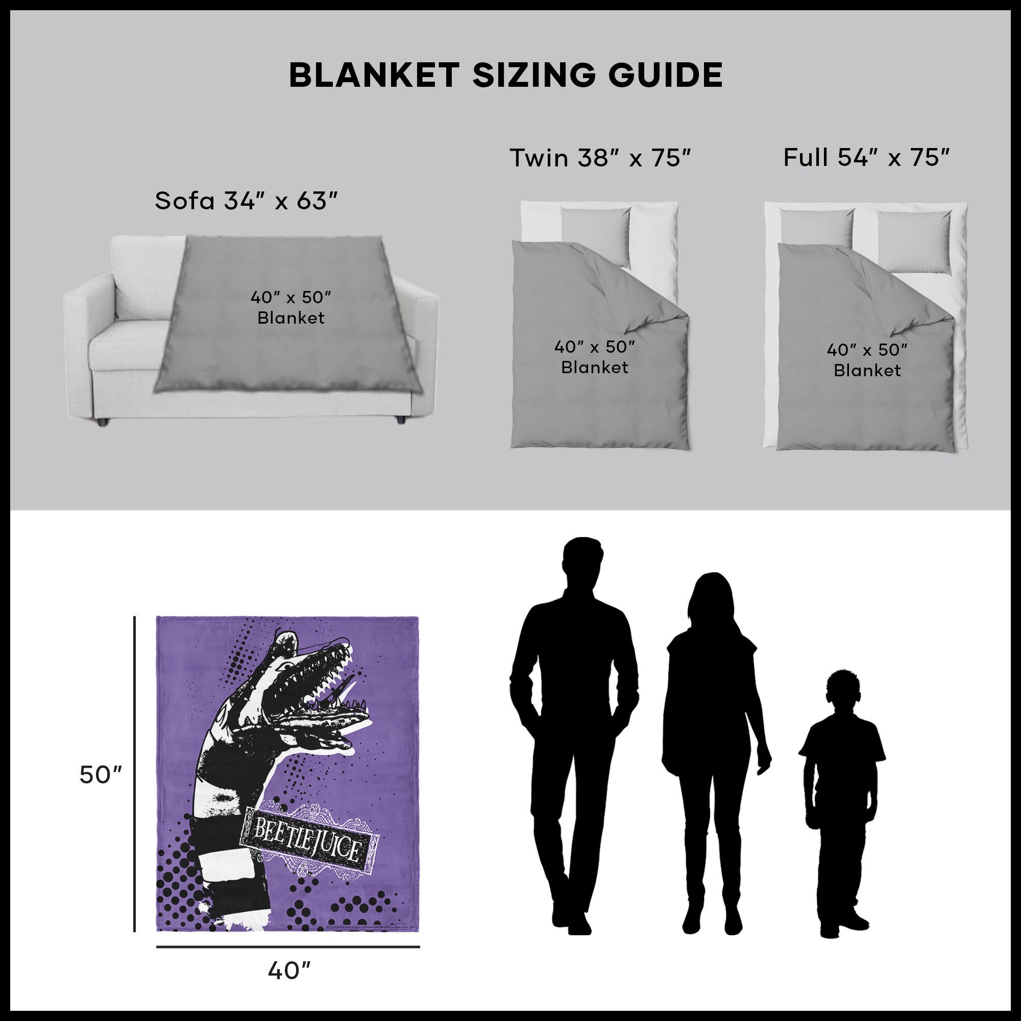 Warner Bros. Beetlejuice I Hate Sandworms Silk Touch Throw Blanket 40X50 Inches, PURPLE, alternate image number null