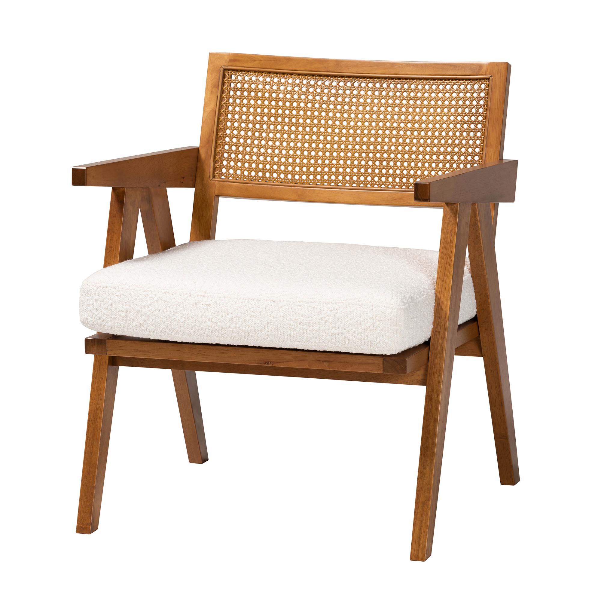 Jetsam Japandi Cream Boucle Fabric and Walnut Brown Finished Wood Arm Chair, CREAM, alternate image number 2