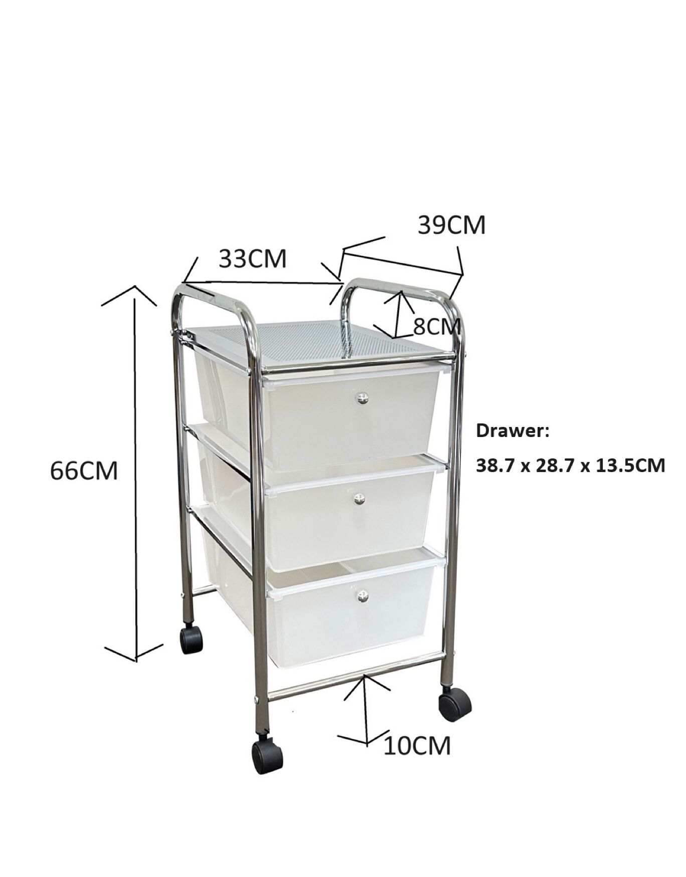3-Drawer Rolling Storage Cart, , alternate image number 2