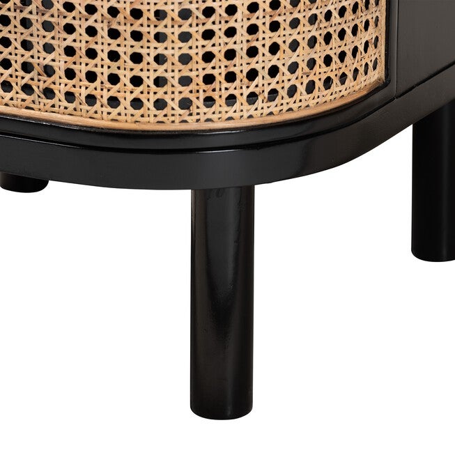 Nabila Modern Bohemian Black Bayur Wood And Natural Rattan 3-Drawer End Table Nightstand, , alternate image number null
