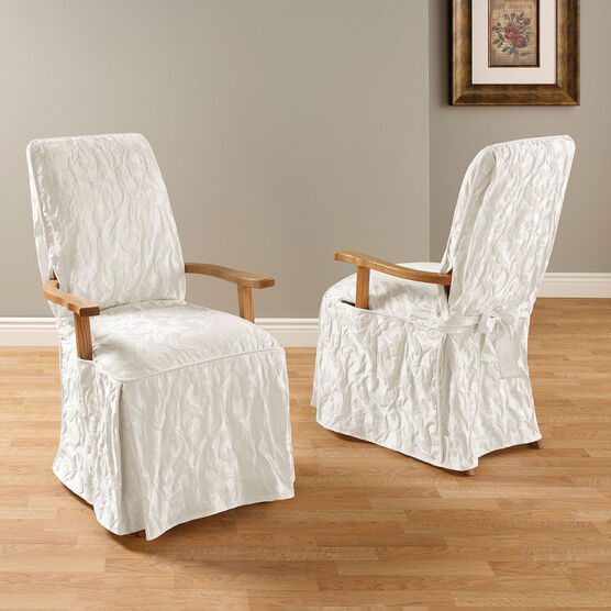 Matelasse Long Dining Room Chair Cover, Dining Room Chair With Arms Slipcovers